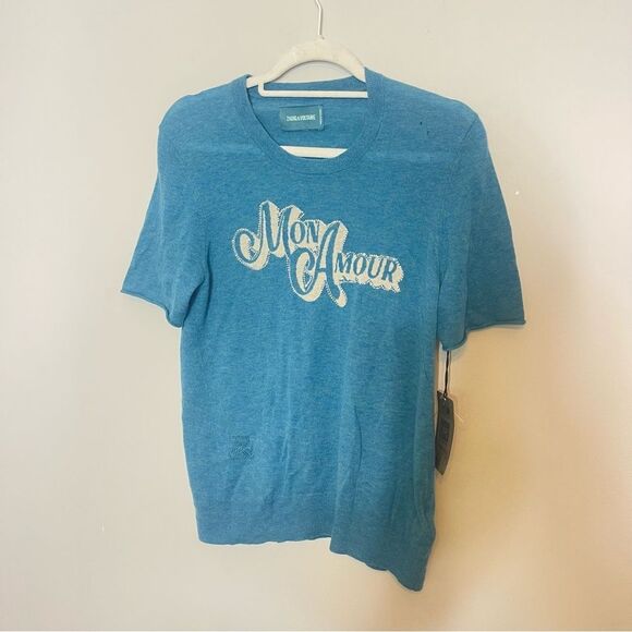 $348 ZADIG & VOLTAIRE Ida Diamante Amour Cashmere Sweater NWT FLAWED - Picture 7 of 14